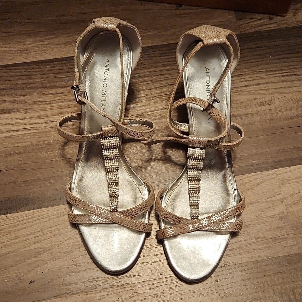 ANTONIO Melani Metallic Heel Beaded Sandals Size 9.5 Prom!!